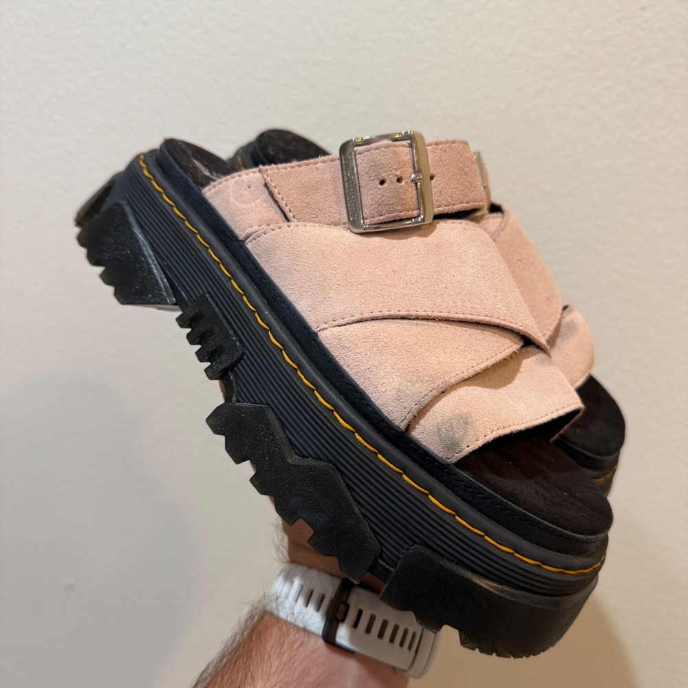 Dr. Martens Mattison Slide Peach Pink Suede Platform Sandals Womens 8 39